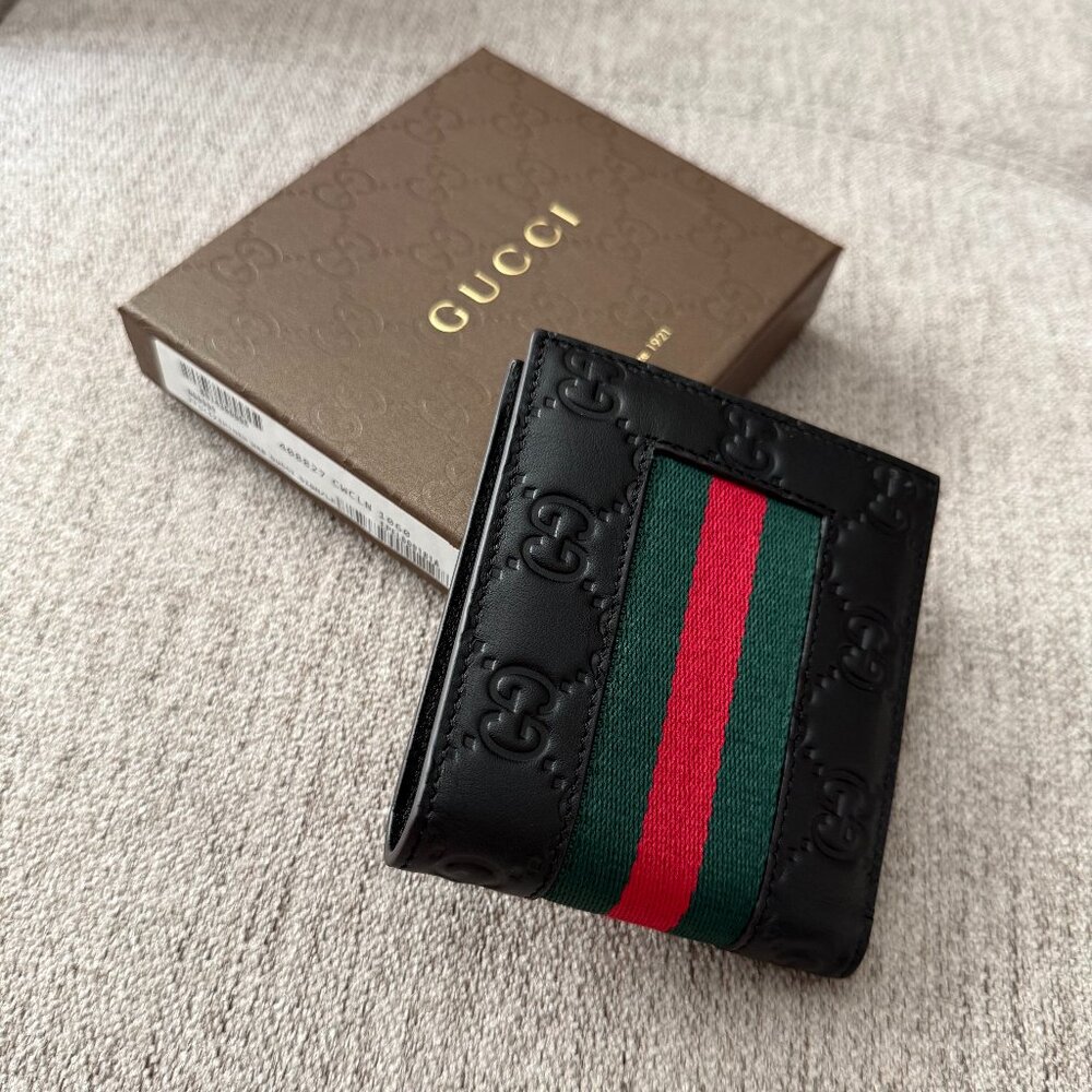 New Gucci Black Bifold with WEB - Picture 3 of 7